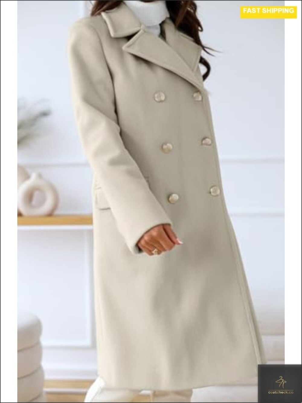 Vintage Double Breasted Long Wool Blend Pea Coat Overcoat with Lapel - Picture 2 of 4